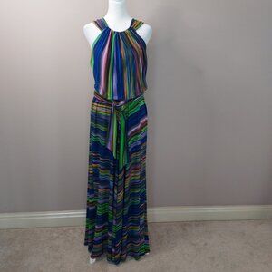 Muse Multicolor Striped Halter Belted Maxi Dress Size 10 NWOT